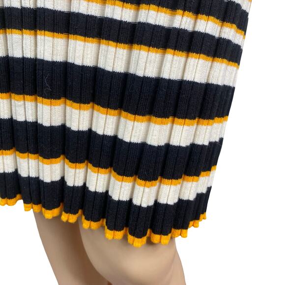 Theory Hudson Irregular Rib Dress M Black Ivory Gold Stripe Polo Collar Mini - Picture 7 of 12